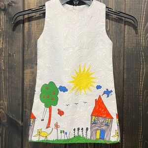 Bear Leader Girls Dress 4T White Crayon Drawing Cotton Zipper Back Adorable